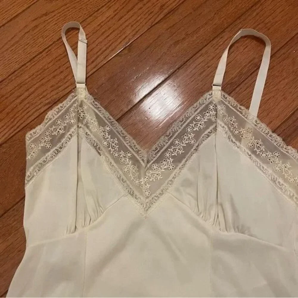 Vintage Cream Lace Pleated Ruffle Slip Dress - Picture 5 of 6